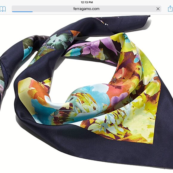 Salvatore Ferragamo Scarf Leopard Flowers Blue Multicolor Silk Wrap - Picture 9 of 15